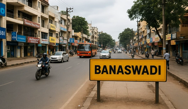 Map showing how close Banaswadi is to Puravankara Codename Skye in North Bangalore location